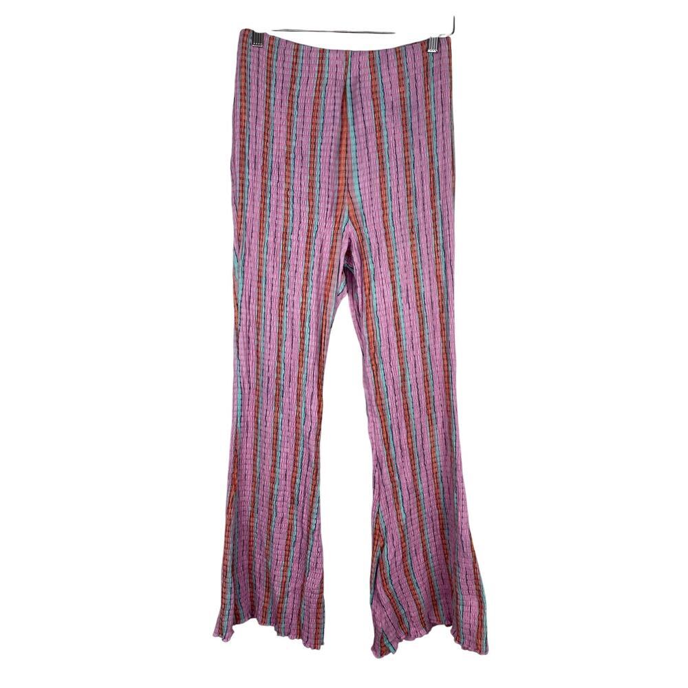 Free‎ People Women's XS Pink Orange Teal Striped Stretchy Bell Bottom Pants *